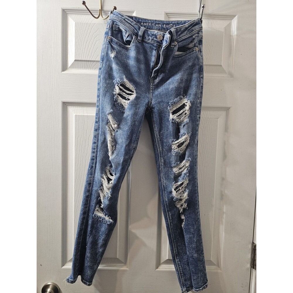 American Eagle Outfitters Womens 000 Regular Mom Jeans Distressed Knees